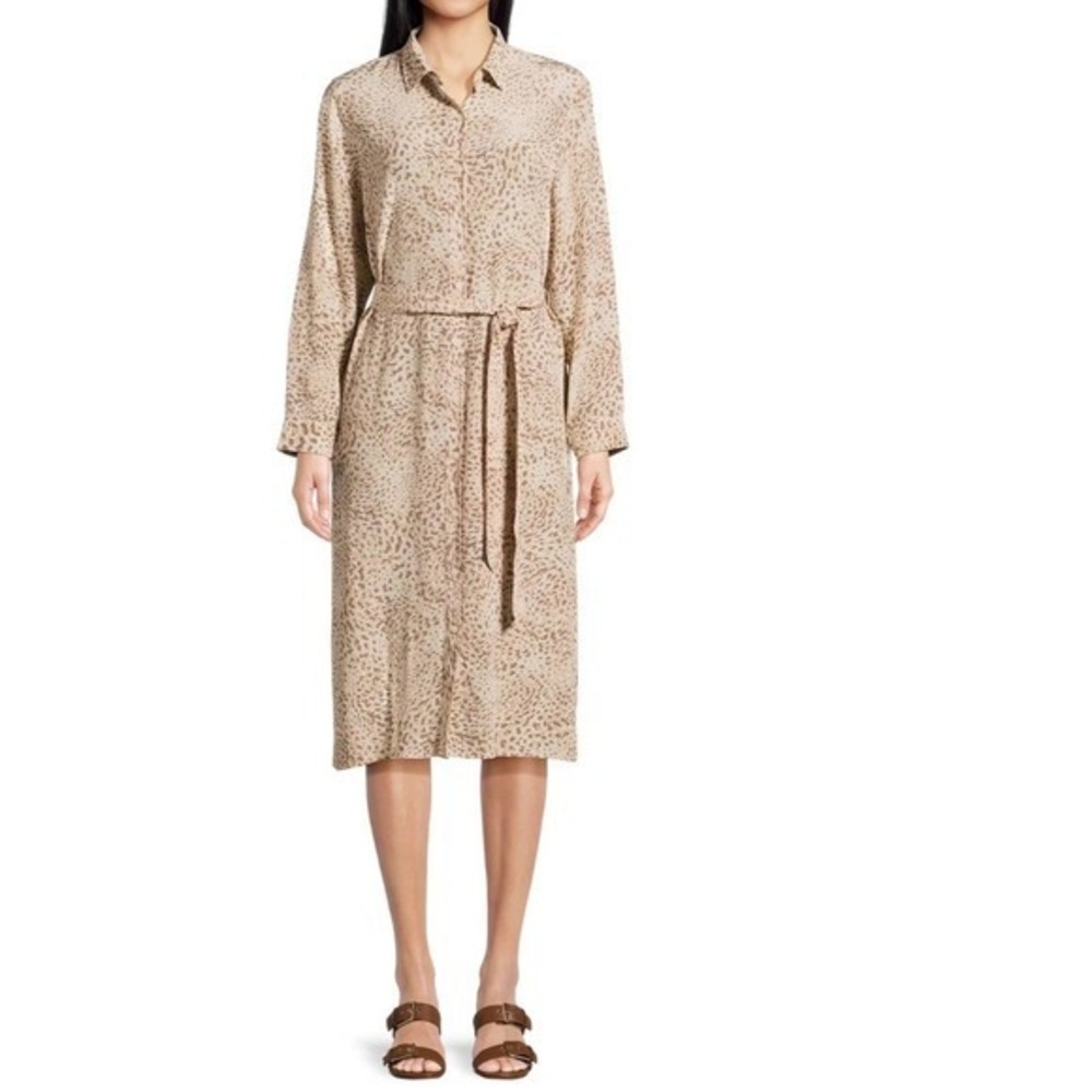Shirt Dress Womens XL Leopard Print Midi Long Sleeve Boho Office Wear Buttondown